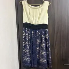アイボリー ネイビー レース パーティードレス