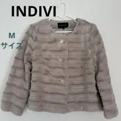 インディヴィ フェイクファー ノーカラー ジャケット size38 ベージュ