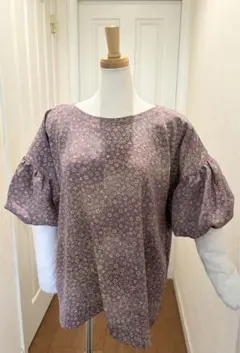 27 着物リメイク　草花文　ブラウス　パフスリーブ　バルーン袖　正絹