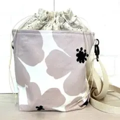 巾着付きショルダーバッグ　花柄ピンク