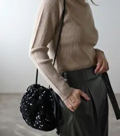 黒 スパンコール パーティーバッグ