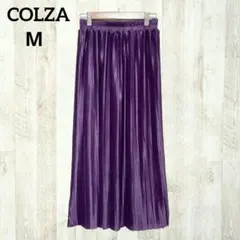コルザ プリーツスカート M ロング丈 紫 サテン 光沢感 きれいめ 上品 艶感