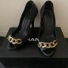 CHANEL 黒 オープントゥ パンプス ヒール35.5cmのサムネイル
