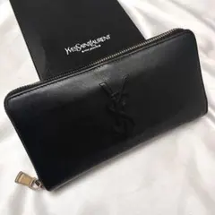 ✨良品✨イヴサンローラン　カサンドラ刺繍長財布　ラウンドファスナー　ブラック