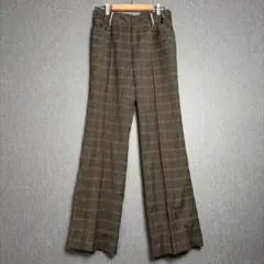 COMME CA MODELS チェック柄 スラックスブラウン Mセンタープレス