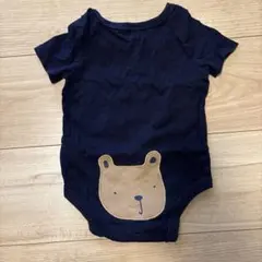 ネイビー クマ刺繍ロンパース 3-6ヶ60