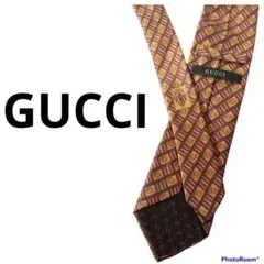【美品】GUCCI ネクタイ メンズ レア シルク 茶色 GG