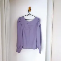 【美品】エモダ EMODA 長袖ブラウス ラベンダー パフスリーブ　秋服