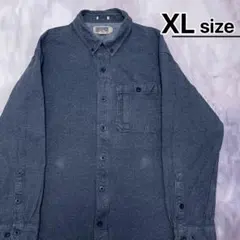 USA古着　フランネルシャツ　XL　ヘビー　ネイビー　紺　無地　長袖　DELTH