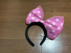 ディズニー　ミニー　ビッグリボン　カチューシャ　ピンク　水玉