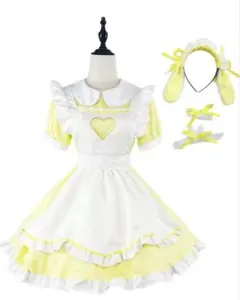 メイド服 コスプレ イエロー Sサイズ フルセット 可愛い ロリータ 半袖