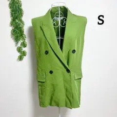 ザラ・S グリーンダブルブレストベスト 光沢 レーヨン 衣装