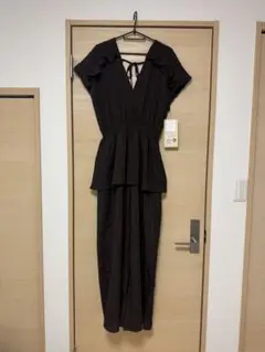 新品 Lax Dan Tia 肩フリルシャーリングサロペット ブラウン L