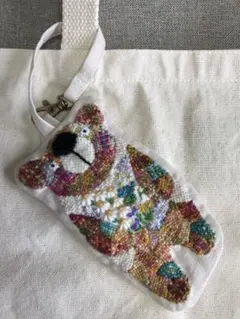 ダーニング刺繍　赤系熊　メガネ入れ　紐付