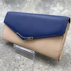 【美品】FENDI　フェンディ　コンチネンタルウォレット　長財布　レザー　青のサムネイル