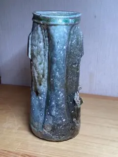 真作】杉本貞光 信楽耳付花入 寺田野窯 陶印 茶道具 骨董 花器 希少