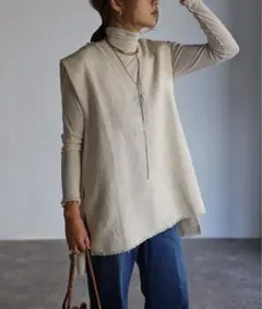 【新品未使用】Bonjour Sagan Vネックツイードベスト オフホワイト