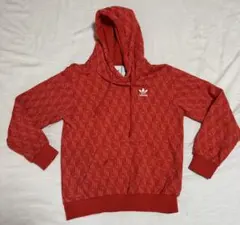 adidas レッド モノグラムパターン柄　パーカー XS アディダス