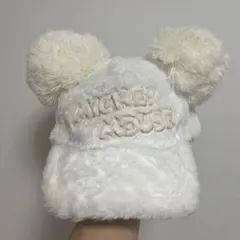ディズニー ミッキー ポンポン ニット帽 白 ホワイト 58cm