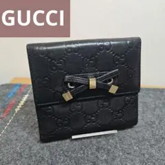 【必見】 GUCCI グッチ シマリボン GG柄 ダブルホック折財布 BLACK