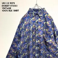 USA古着90's ROBERT STOCKシルク100%総柄シャツ メンズL