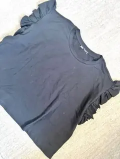 ZARA フリル黒ノースリーブ　クロップドTシャツ