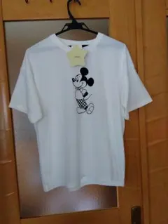 Disney レトロ風モノクロミッキー　Ｌサイズ　シンプルTシャツ