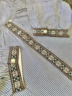 《チャオパニック 》《美品》シャツワンピース 七部袖 ストライプ サイズFREE