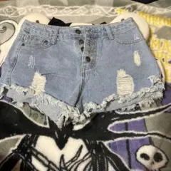 ライトブルー ダメージショートパンツ Lサイズ