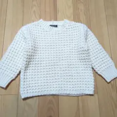 新品未使用☆コムサイズム　アイボリー　ワッフル ニットプルオーバー110-120