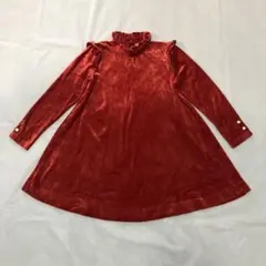 〈プチバトー 〉120〜130㎝ ベロアワンピース（赤）
