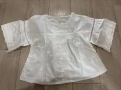 ホワイト レース装飾 フレア袖 トップス130