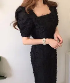 袖付きスクエアネック美ラインドレスお呼ばれ・結婚式ドレス