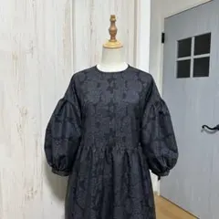 着物リメイク 大島紬(7マルキ)からドロップショルダーワンピース(L~LL)