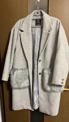 w closet ファー付きグレー チェスターコート