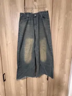 ダークグレー ワイドレッグデニム　古着