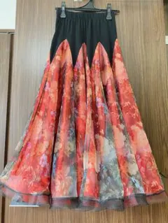 社交ダンス　モダン　ドレス　ロングスカート　赤　花柄