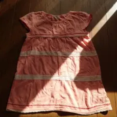 3can4on ピンク ストライプ 半袖ワンピース