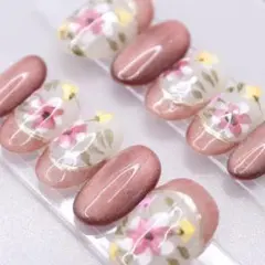 698 ネイルチップSサイズ 韓国 大人可愛い フラワー フレンチ マグネット