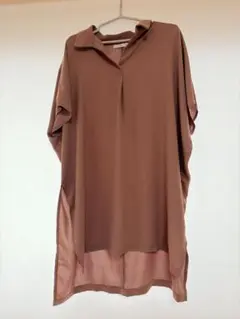 ベージュ シフォン Vネック 半袖シャツ