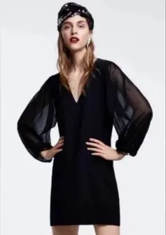 ZARA WOMAN ザラ ウーマン ワンピース シースルー Vネック 黒