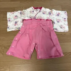 60 はかまロンパース ベビー 女の子 着物 リボン 靴下セット ひな祭り 百日