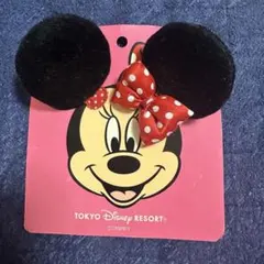 ミニーマウス リボン付き 耳 ピン