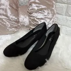 ブラックスエード風フラットパンプス カラフルヒール