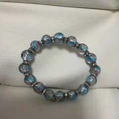青と銀のビーズブレスレット