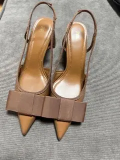 ZARA ブラウン リボン付き スリングバックパンプス♡