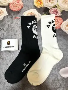 新品.※A BATHING APE BAPE ロゴ クルーソックス ２足セット