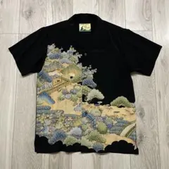め0602着物リメイク正絹黒留袖江戸褄誰が袖地紙吉祥文アロハシャツハンドメイド め0602着物リメイク正絹黒留袖江戸褄誰が袖地紙吉祥文アロハシャツ