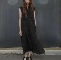 ZARA フリンジ付きボリュームミディ 丈ワンピース