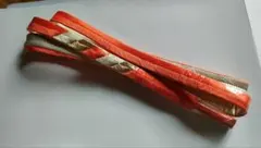 帯締め 絹100% 朱色 金糸 和装小物　オレンジ